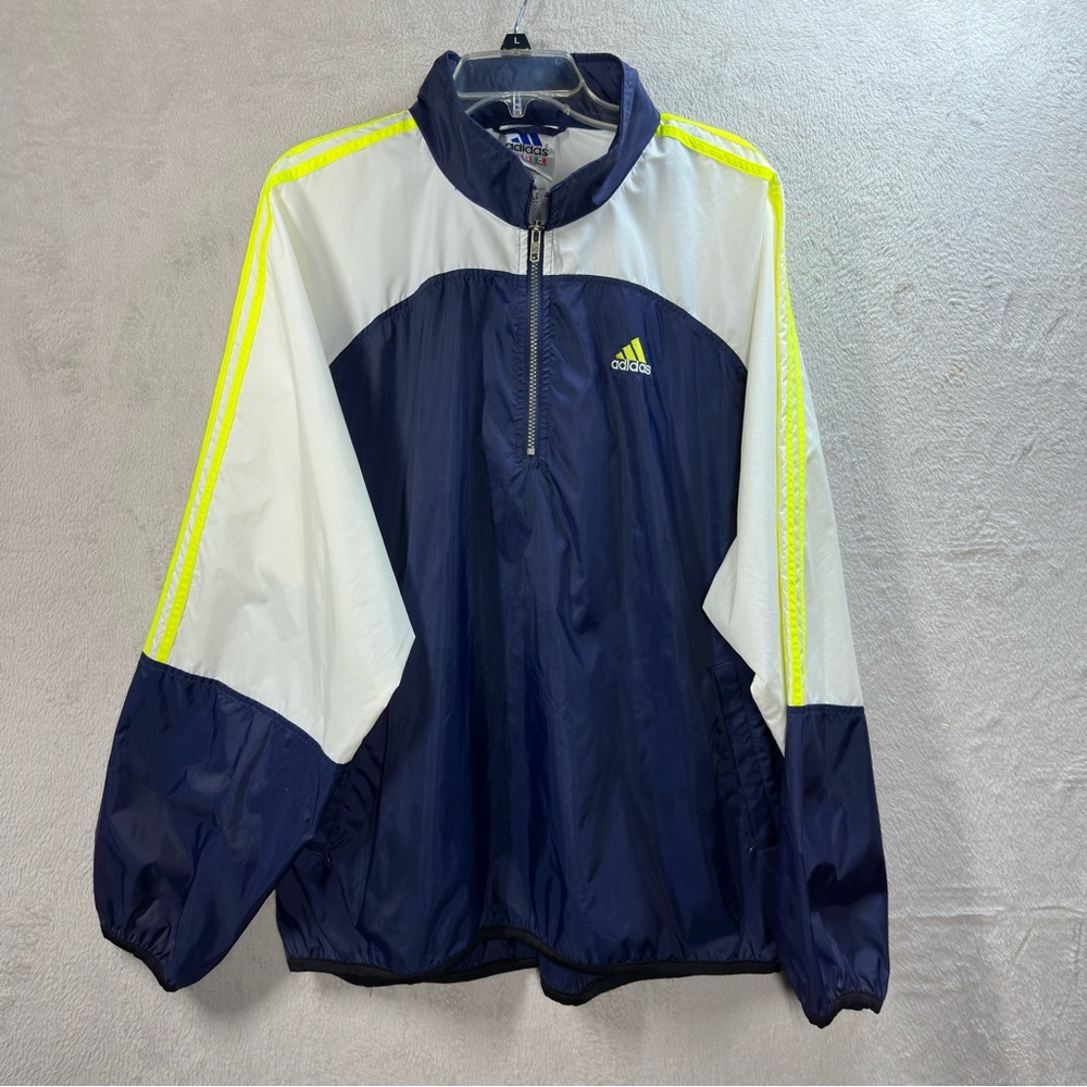 Vintage Y2K 90s‎ Adidas Hooded Pullover 1/4 Zip Windbreaker Size Large Oversized